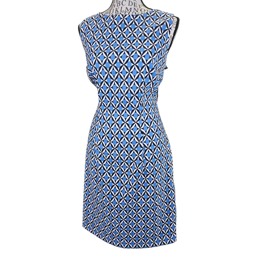 AB Studio Geometric Blue White Black Midi Dress